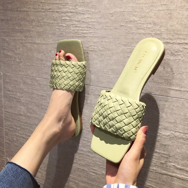 

slippers casual shoes slides square toe slipers women luxury soft flat 2020 summer basic pu rubber fabric rome fashion slippers, Black