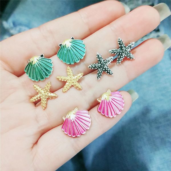 

modyle starfish shell multicolored stud earrings for women wedding bohemian summer beach boucle d'oreille jewelry brincos, Golden;silver