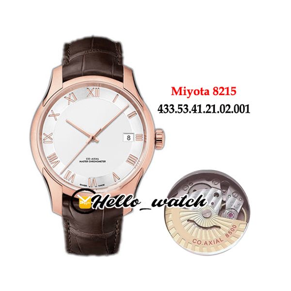 

new hour vision 41mm 433.53.41.21.02.001 miyota 8215 automatic mens watch rose gold case white dial brown leather strap watches hello_watch, Slivery;brown