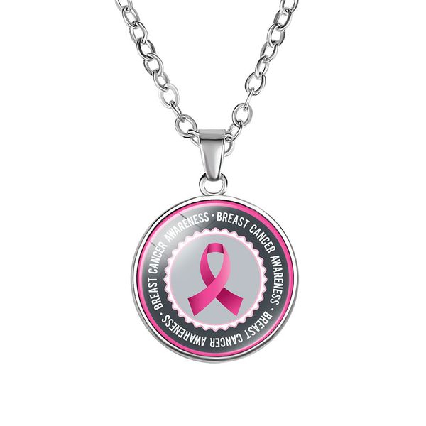 

new pink ribbon hope necklaces for women breast cancer awareness pendant silver chains fashion medical jewelry gift