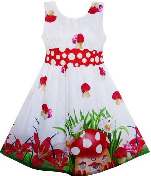 

girls dress mushroom flower grass polka dot belt red 2020 summer princess wedding party dresses children clothes pageant t200229, Red;yellow