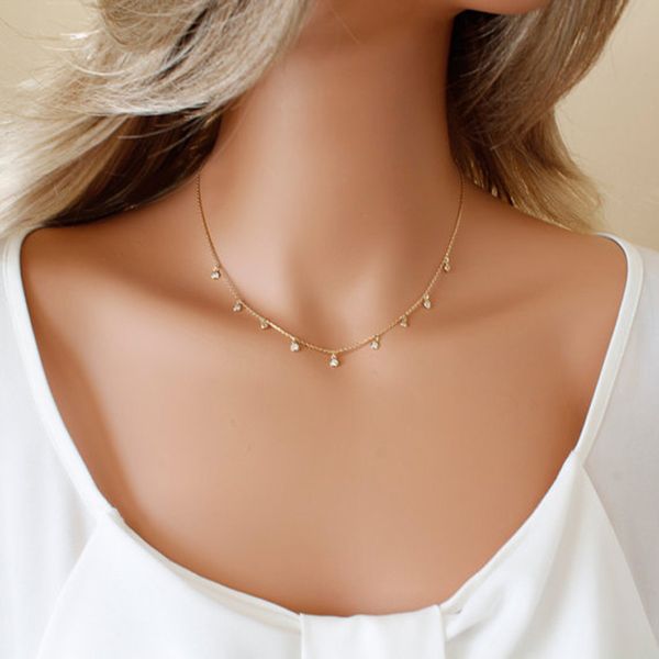 

2019 new fashion jewelry crystal pendant choker necklace for women trendy handmade clavicle chain choker necklace, Golden;silver