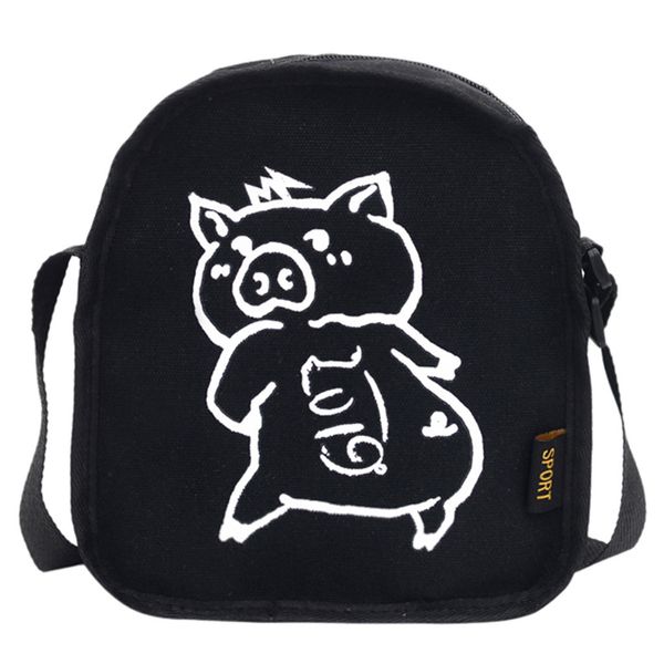 

cartoon pig black white creative animal pattern bag female canvas bag shoulder diagonal cute pig bags literature student