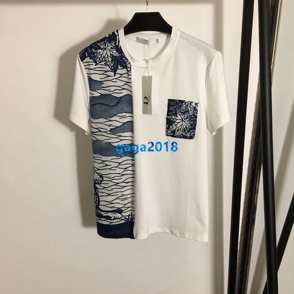 

high end женщины девушки футболка лоскутное лев печати с коротким рукавом круглый вырез летняя блузка рубашка tee 20ss модный дизайн роскошн, White