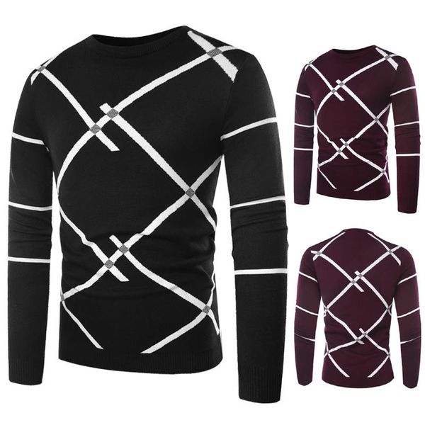 

mens striped o-neck knitted pullover sweater 2018 brand new winter male classic long sleeve slim fit sweater men casual, White;black
