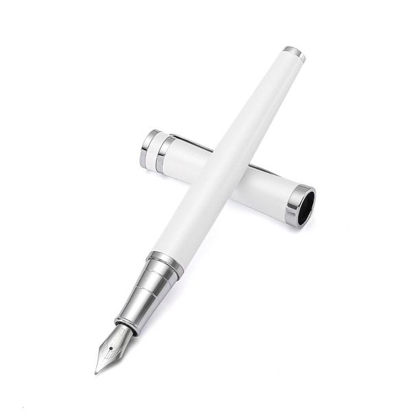 

baoer [picasso] fountain pen, stainless steel metal body, silver trim pearl white black color, medium nib, school writing f310