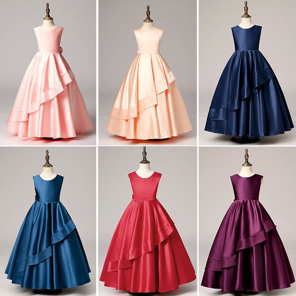 

girl catwalk piano flower girl dress banquet dress wedding banquet, Red;yellow