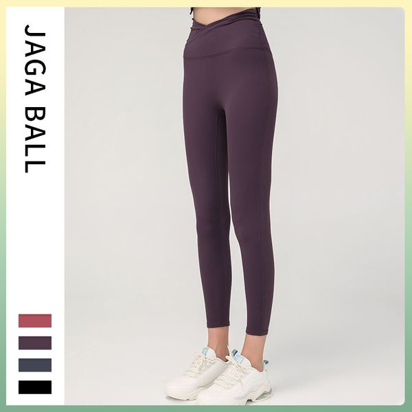 

fashion fitness pants woman elastic force tight fitting nude feeling yoga pants high waist hip lifting quick drying sports ninth pants, White;red