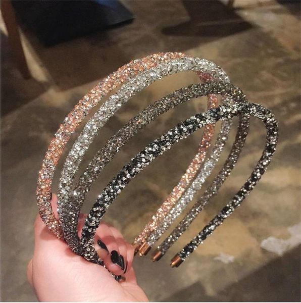 

korean fashion shiny rhinestone hairbands hair accessories for women chic thin edges headbands jewelry girl hair hoop headwear