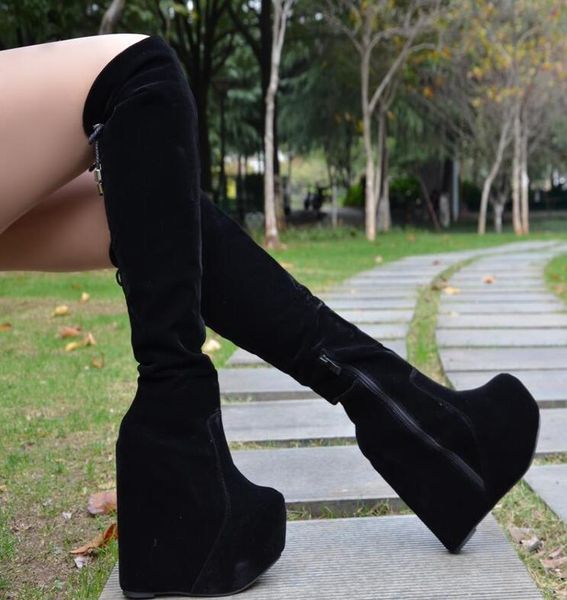 

new ultra-high heel wedges with high-heeled boots, Black