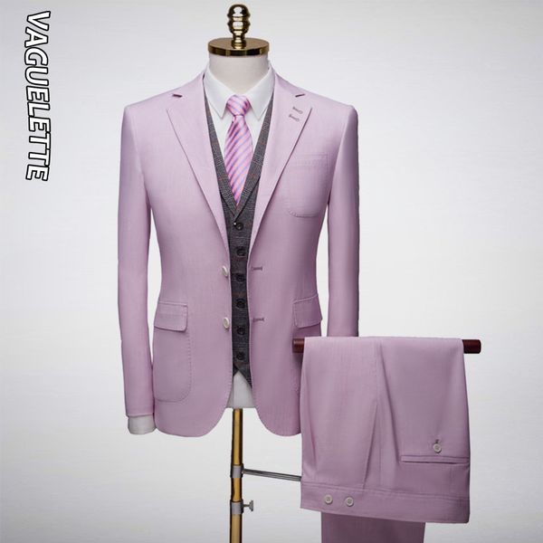 

vaguelette luxury pink suit for men 3 piece suit with vest solid fashion trajes hombre formal slim fit wedding stage wear 2019, White;black
