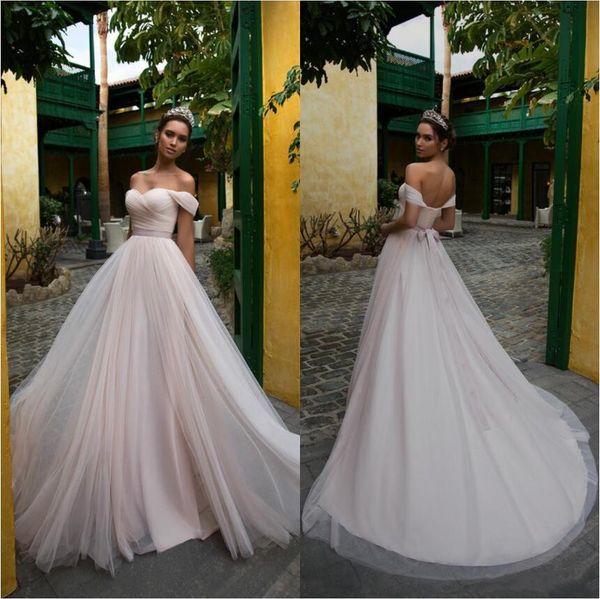 

нора naviano 2019 свадебные платья с плеча спинки развертки поезд пляж свадебные платья тюль плюс размер свадебное платье халат де mariée, White