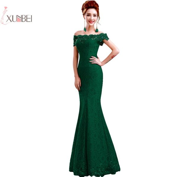 

2019 зеленый русалка кружева длинные пром платья с плеча бисероплетение пром платье vestidos де гала, White;black
