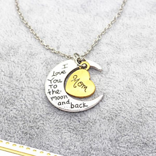 

heart pendant necklace jewelry i love you to the moon alloy custom mom necklaces for women mother day gift fashion necklace 0413, Silver