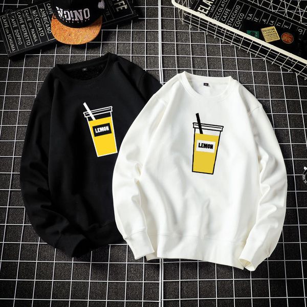 

hoodie sweatshirt men couple autumn casual loose plus size 4xl printed long sleeves o-neck sweatshirts all match mens fashion, Black