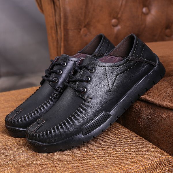 

genuine leather shoes men flats men's casual shoes oxfords brand fashion man soft comfortable lace up black