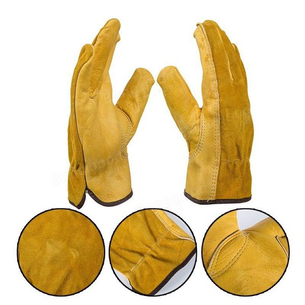 1Pair Кожаные перчатки Рабочие защитные перчатки Безопасность Садовые рабочие перчатки Надевайте защитные инструменты - L