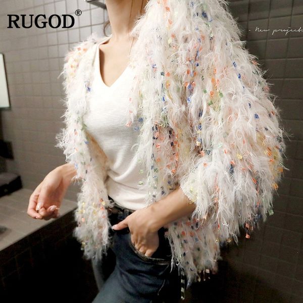 

rugod fashionable tassel cardigan long sleeve loose knitted sweater for women 2018 stylish winter warm cardigan women jacket, White