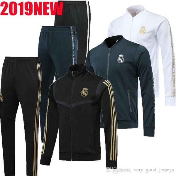 

2020 new real madrid soccer training suit full zipper tracksuit kit 19 20 ronaldo modric bale marcelo isco real madrid football jacket pant, Black;white