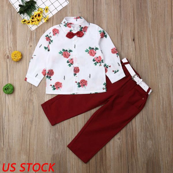 

сша новая мода малышей baby boy хлопок формальный джентльмен костюм цветочная рубашка + длинные брюки экипировка одежда 3g23, White