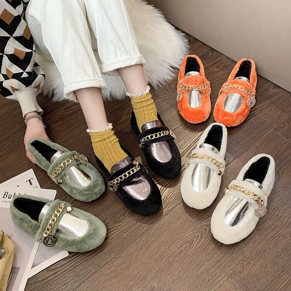 

loafers fur 2019 women shoes round toe slip-on casual female sneakers modis all-match dress slip on new cute metal decoration, Black