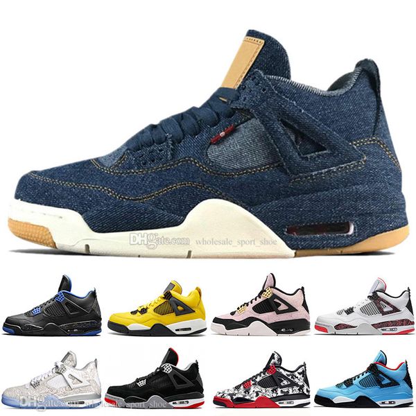 

2019 bred 4 4s what the cactus jack laser wings mens basketball shoes denim blue eminem pale citron men sports designer sneakers, White;red