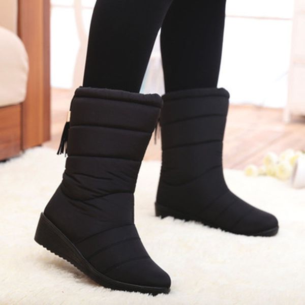 

new winter women's fringe plush snow boots, middle tube slope heel warm women's boots, waterproof and antiskid boots, Black