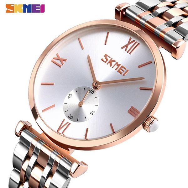 

skmei fashion quartz watches mens ladies couple wristwatches simple stainless steel strap men women watch hour reloj homb 9198, Slivery;brown