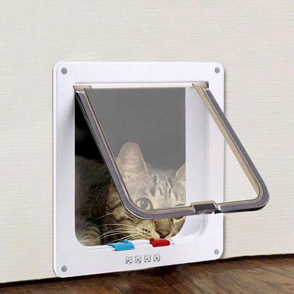 

4 way lockable dogs cat kitten security flap door kitten puppy pets plastic gate abs plastic s/m/l animal small pet supplies