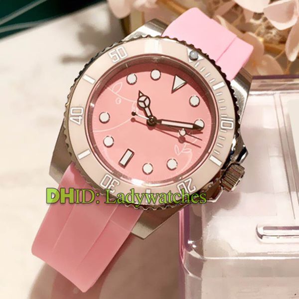 

pink luxury women watches sapphire 316l stainless steel case rubber strap automatic watch 38mm lady watches montre de luxe luxury watch, Slivery;brown