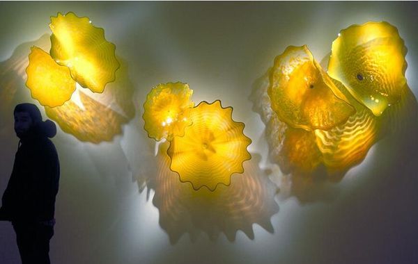 Candeeiros de estilo Prato de parede de vidro soprado à mão Prato de mesa de vidro amarelo limão Suspensão Mount-LRW0020