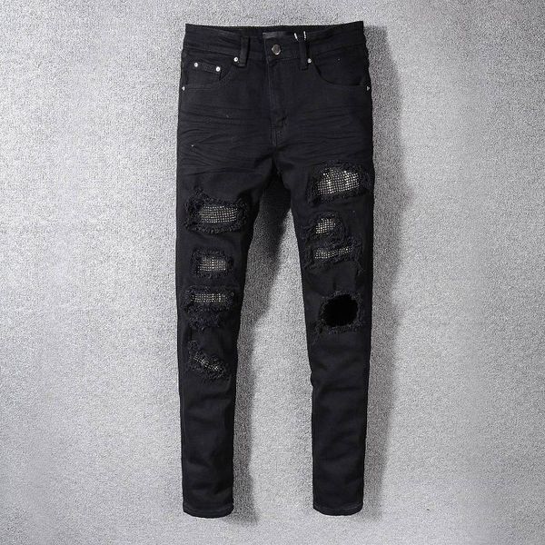 

new mens designer jeans luxury mens zipper jeans ripped denim pants mens designer biker pants size 28-42, Blue