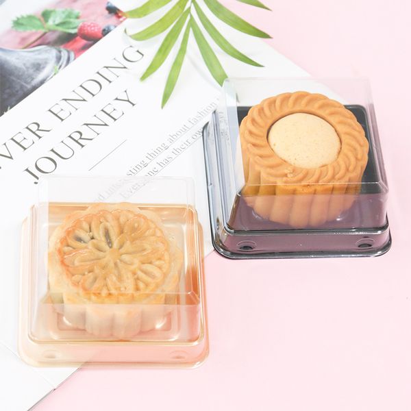

50g moon cake transparent plastic trays mooncake packaging boxes with black gold bottom