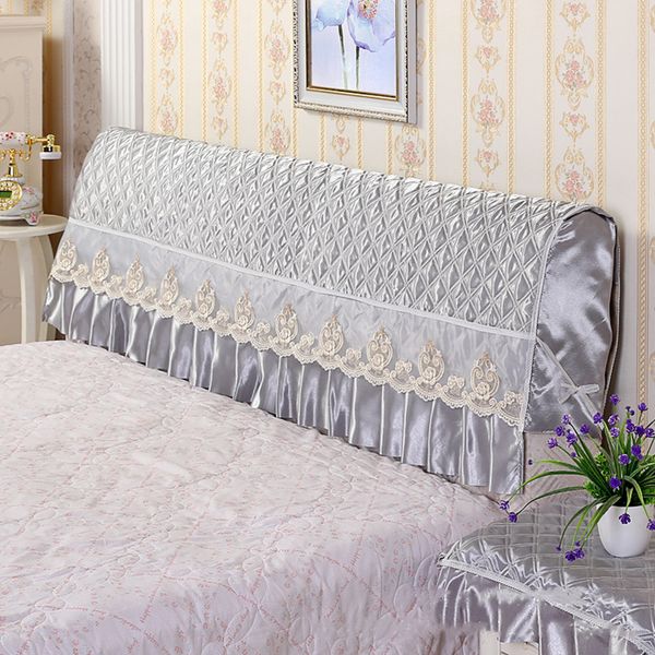 

bed head cover protective cover washable dust headboard with embroidery lace storage bag for phone remote control
