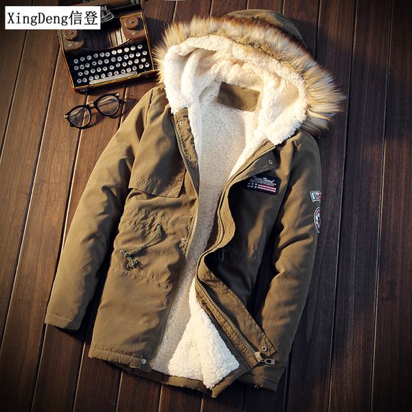 

xingdeng men coats winter casual mens dressy jacket male slim thicken fur hooded outwear warm coat brand clothing, Black;brown
