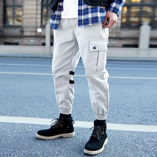 

2019 hip hop men pantalones hombre high street casual cargo pants with many pockets joggers pants streetwear trousers harajuku, Black