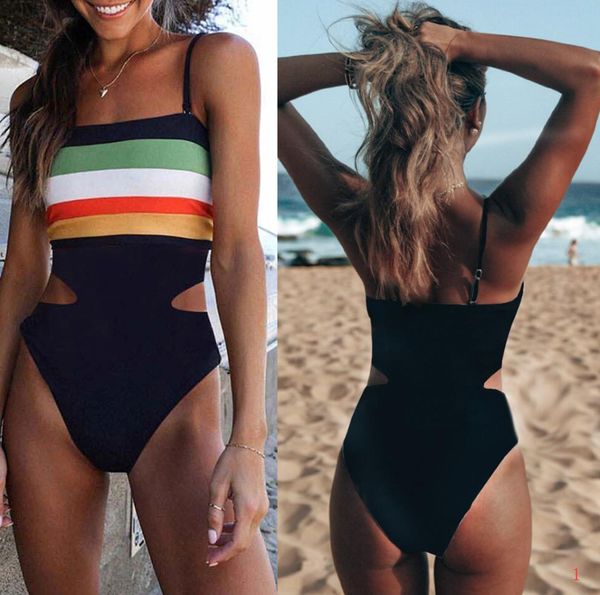 

2020 spring and summer burst models hit the color striped suspenders piece swimsuit beach swimwear female ph-xy2005093, White;black