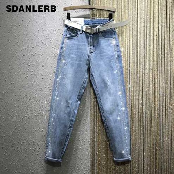 

jeans woman denim pants women's 2020 spring new high-waist loose-fit drilling casual harem pants boyfriend jeans for women, Blue