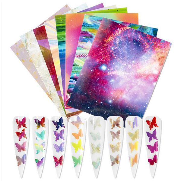 

stickers & decals 16pcs/set 3d transfer foil nail flame butterfly diy tips laser holographic strip art decorations wraps, Black