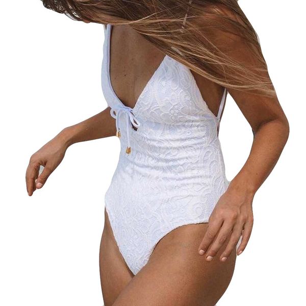 

women lace jumpsuit push-up padded bra camisole anterior chest bandage one piece swimwear beach white solid color bikini, White;black
