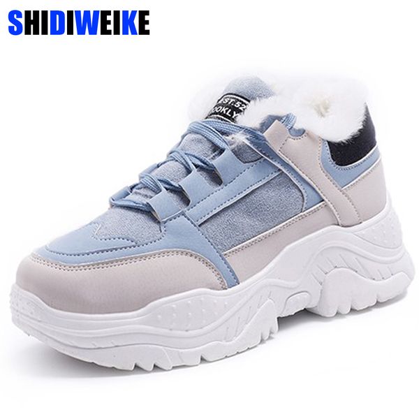 

shoes winter warm platform woman snow boots plush female casual sneakers faux suede leather female snowboots warm shoes fur, Black