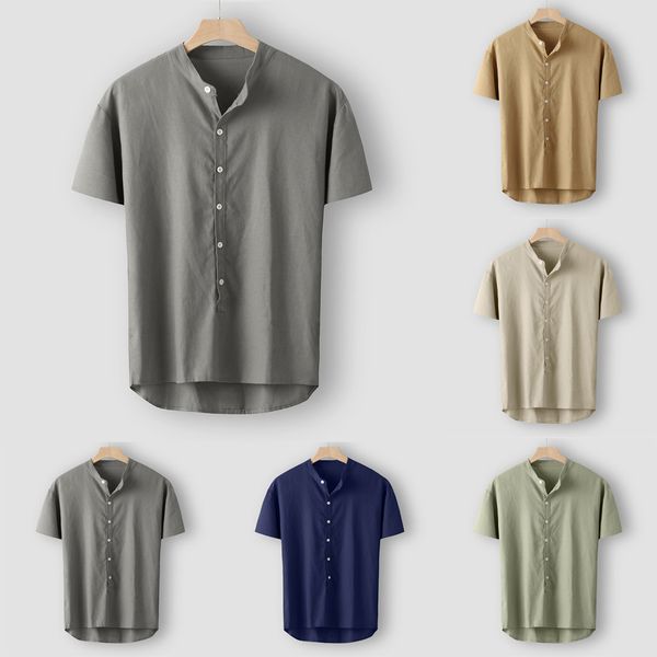 

fashion men's summer button casual linen and cotton short sleeve blouse dropshipping low price discount woman man style, White;black