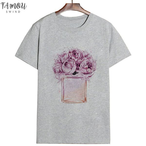

women clothes 2020 summer fashion thin section female v neck t shirt vogue aesthetic harajuku perfume t shirt leisure o neck tshirt, White
