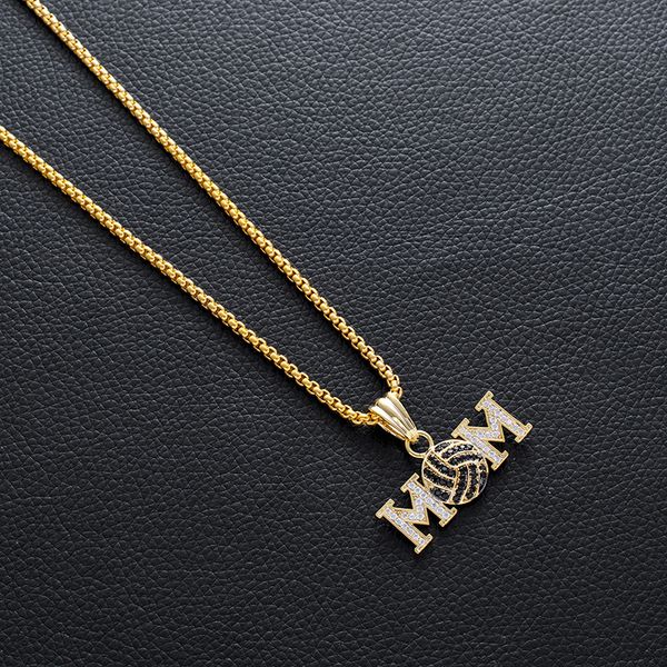 

hiphop hip hop rock letter mom volleyball necklace accessories, Silver