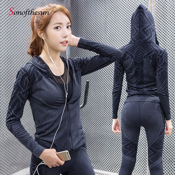 

dry quick gym yoga running jackets hooded sport coats women's fitness jackets long sleeve zipper women clothes, Black;red