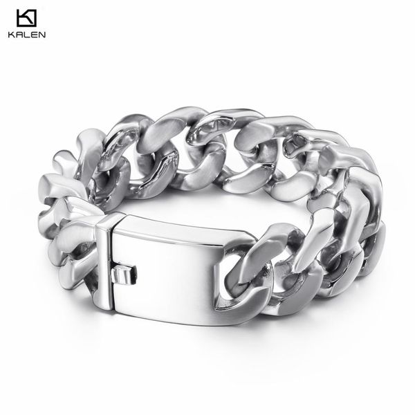 

kalen 22cm stainless steel silver link chain bracelet for men heavy chunky cuban chain biker bracelet punk jewelry accessories, Golden;silver