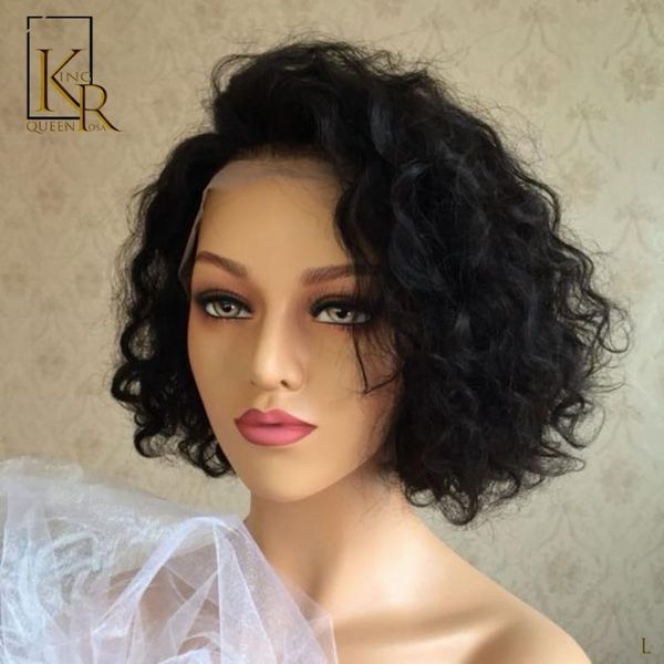 

peruvian short water wave bob wig 13x4 lace front human hair wigs preplucked glueless remy bleached pre plucked curly hair vsbob, Black;brown