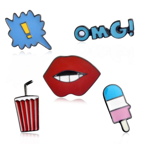 

мода урожай omg губа металл kawaii эмаль pin badge кнопка брошь рубашка denim jacket сумка декоративные броши для женщин девочек, Gray