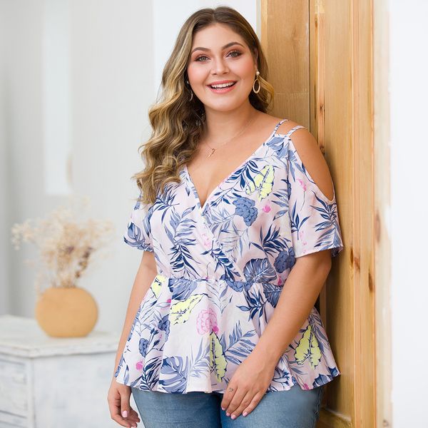 

2019 summer floral print shirt women fashion ruffle strapless women's shirts chiffon shirts blusa plus size, White