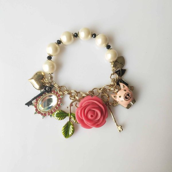 

2019 fashion bracelets jewelry pearl rose flower shell heart drop rhinestone bracelet for women gift bangles drop shipping, Golden;silver